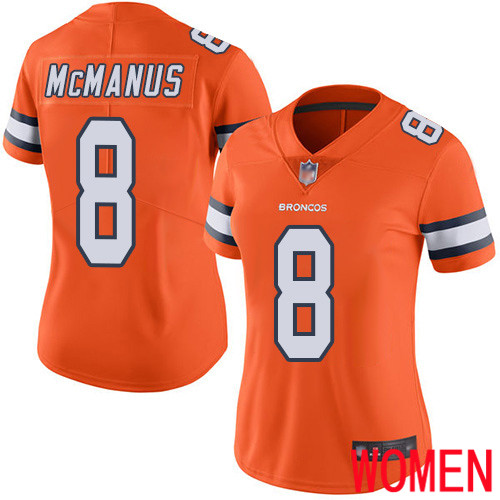 Women Denver Broncos #8 Brandon McManus Limited Orange Rush Vapor Untouchable Football NFL Jersey